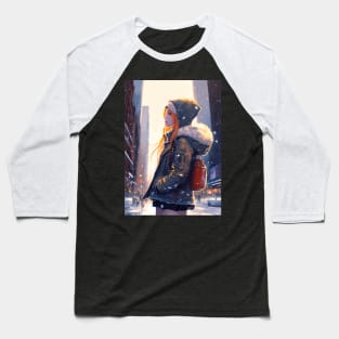 New York Anime girl enjoying the city snow Baseball T-Shirt